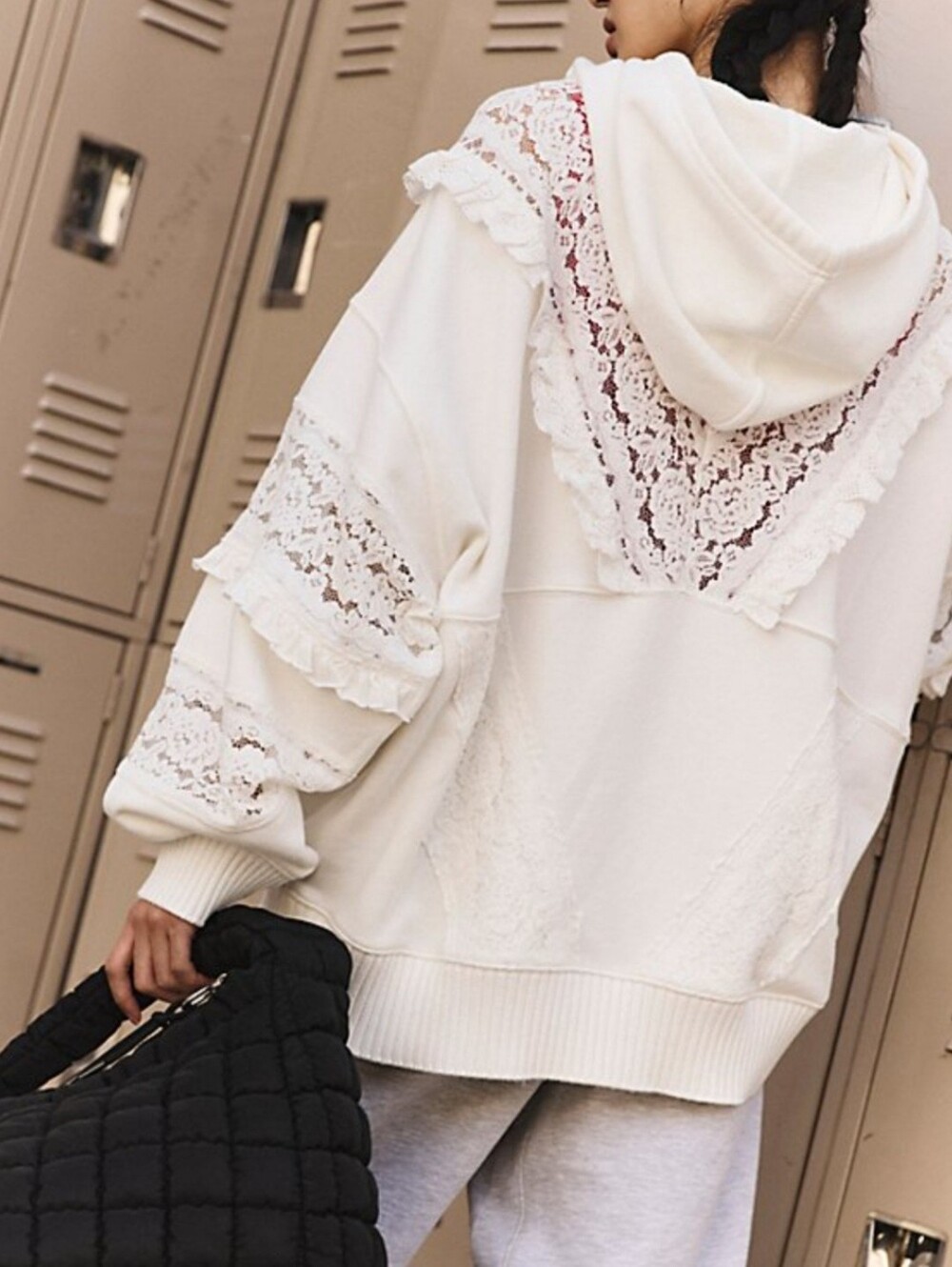 New Free People Movement Sweatshirt Hooded With Lace Detailing - Picture 2 of 12